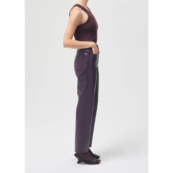 AGOLDE 90s Recycled Leather Pinch Waist Trousers Women’s Sz 26 Purple Pants NWT - Picture 2 of 13